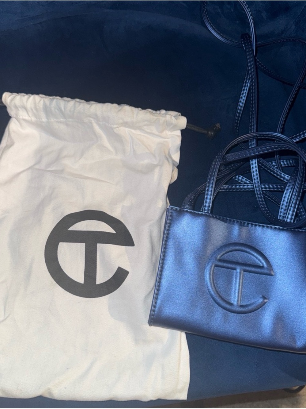 Telfar Metallic Navy Blue Mini Crossbody Bag